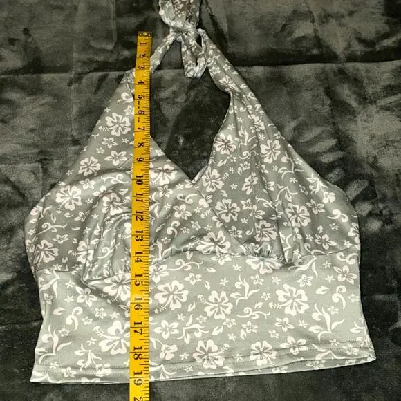 Shein Halter Top Women Medium Green Ditsy Floral Cropped Tank Preppy Coquette - Picture 5 of 7